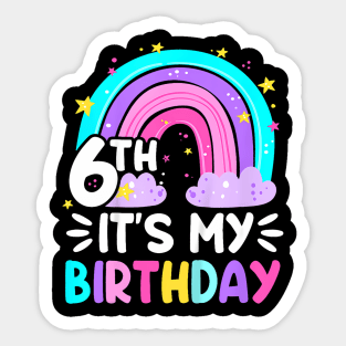 Kids 6 Six Year Old 6Th Birthday Kid Rainbow Party Family Sticker